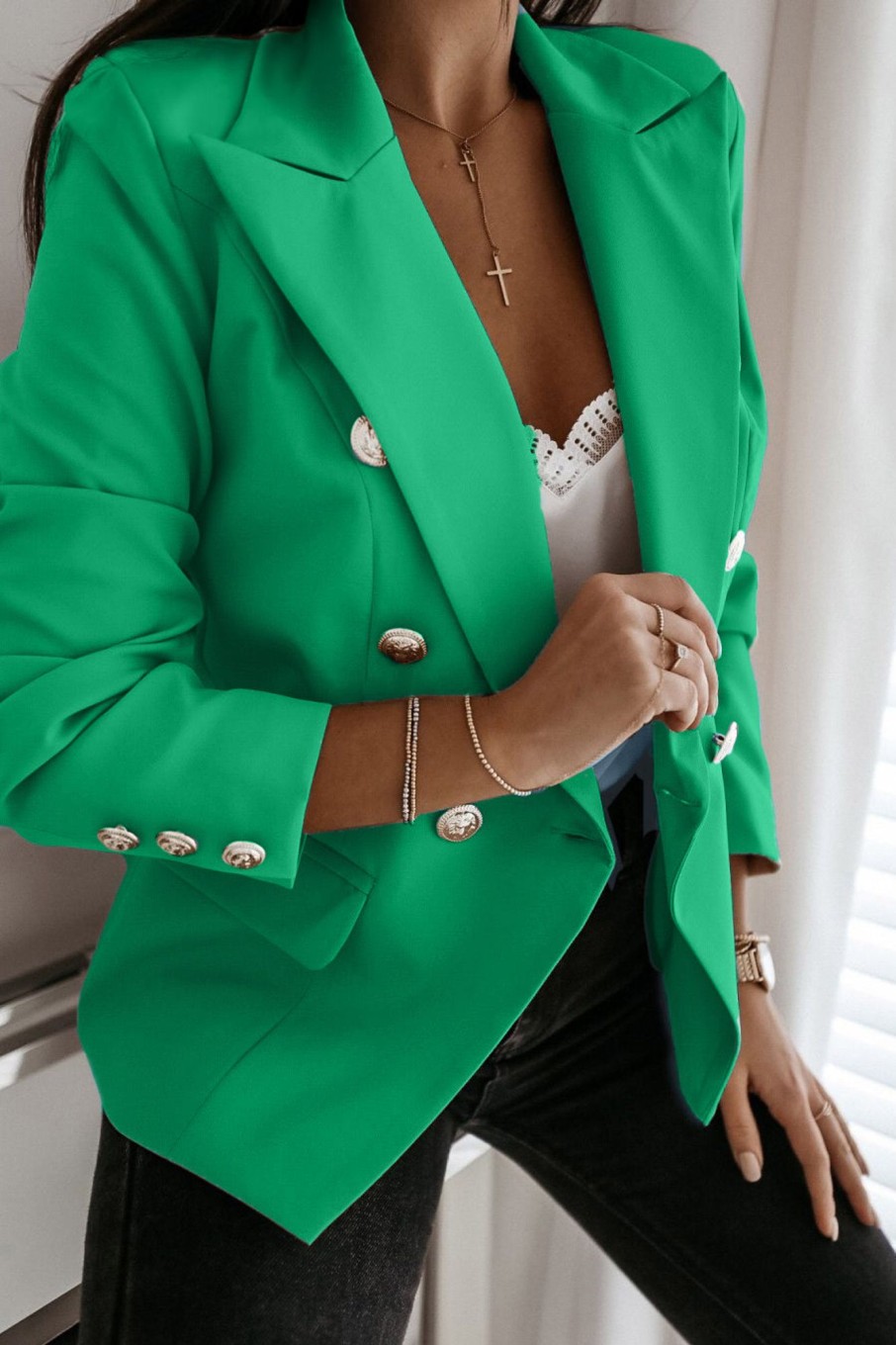 Clothing Willy Z | Haddie Green Button Detail Blazer