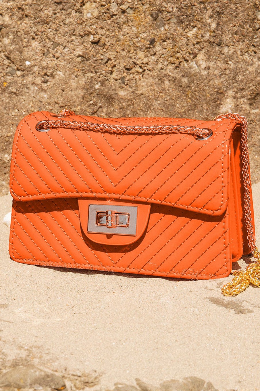 Clothing Koko | Kali Orange Patent Chain Strap Bag