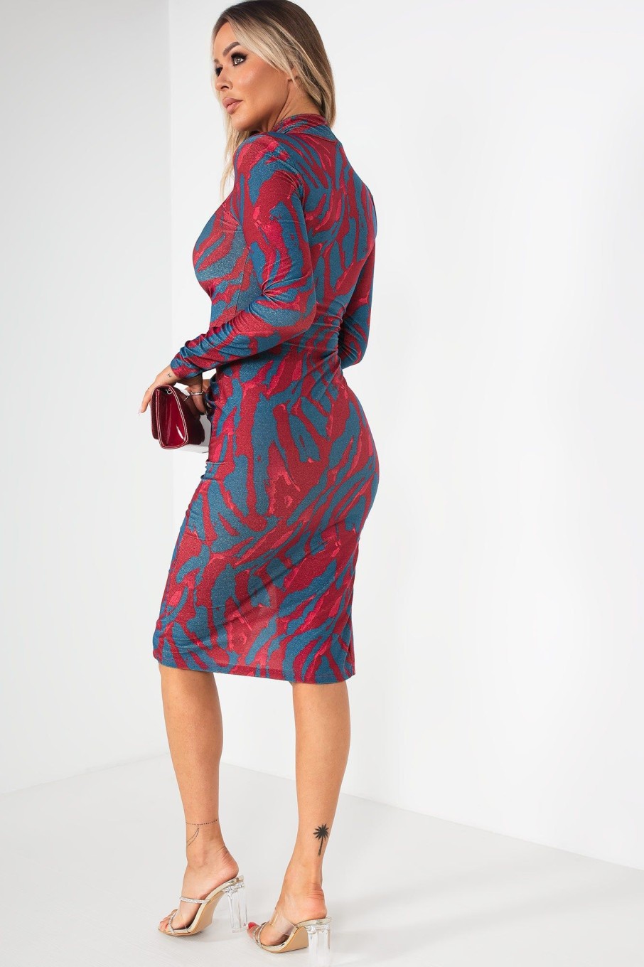 Clothing ally | Tess Red Shimmer Print Dress