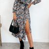 Clothing Willy Z | Victoria Brown And Teal Floral Print Midi Dress