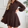 Clothing AX Paris | Ax Paris Clara Chocolate Shirt Dress