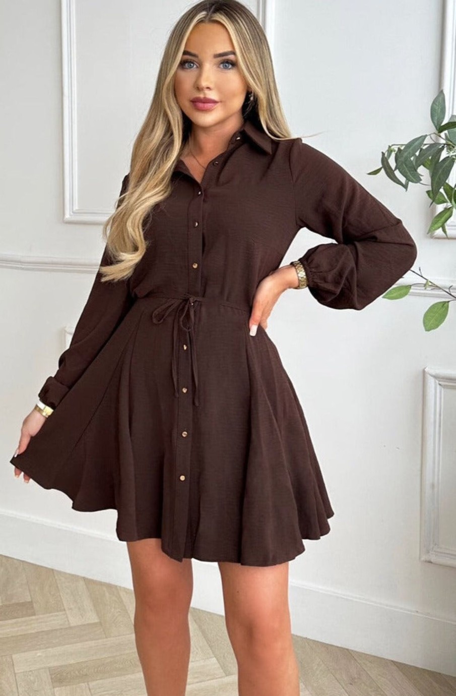 Clothing AX Paris | Ax Paris Clara Chocolate Shirt Dress