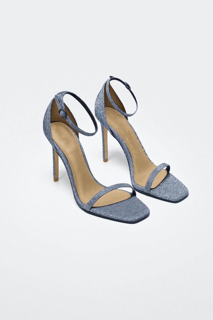 Clothing No Doubt | Doris Blue Silver Glitter Barely There Heels