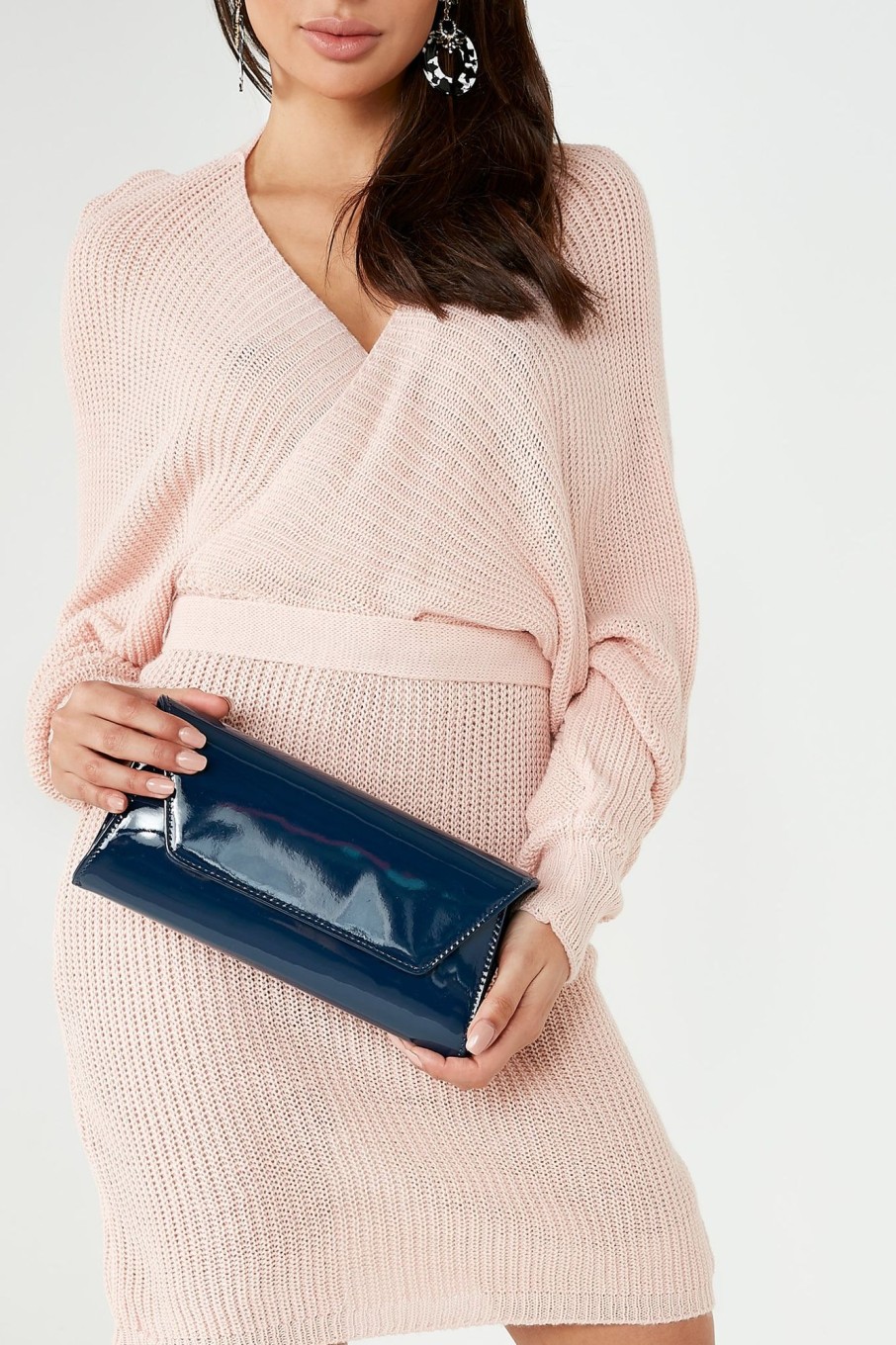 Clothing Koko | Lelly Navy Patent Clutch Bag