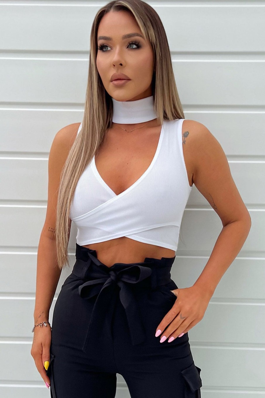 Clothing Style Wise | Ava White Choker Wrap Top