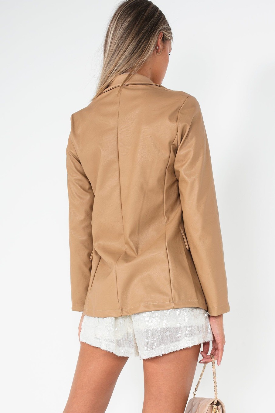 Clothing Willy Z | Jillian Camel Faux Leather Blazer