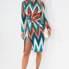 Clothing Copper Rose | Gilson Teal Print Ruched Dress