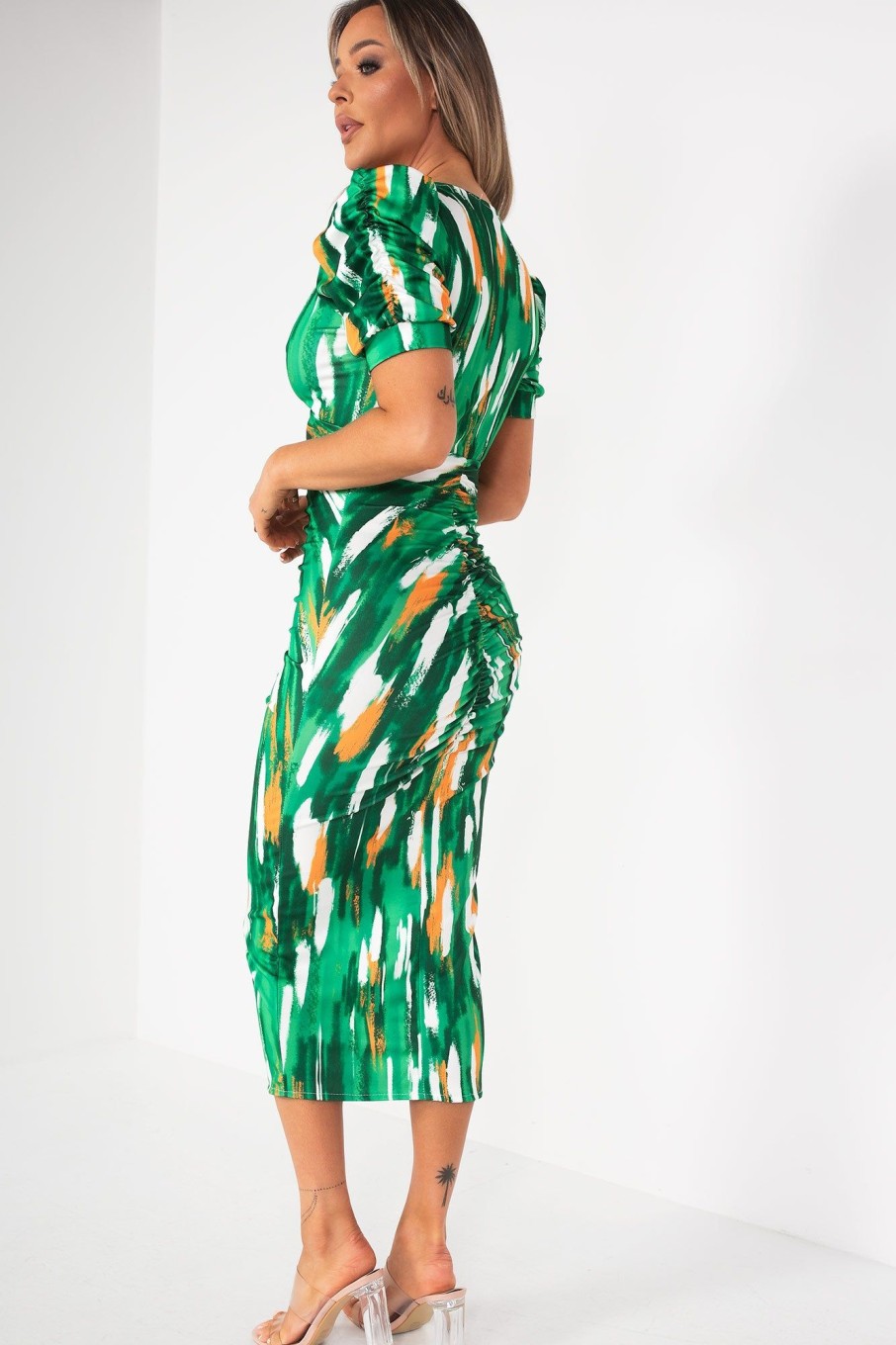 Clothing Copper Rose | Odetta Green Print Midi Dress