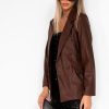 Clothing Willy Z | Jillian Chocolate Faux Leather Blazer