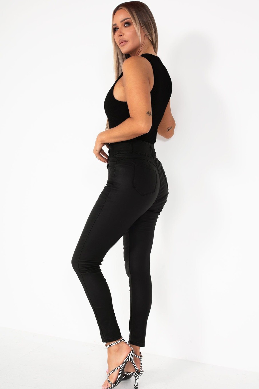 Clothing Zilene | Olwen Black Faux Leather Trousers