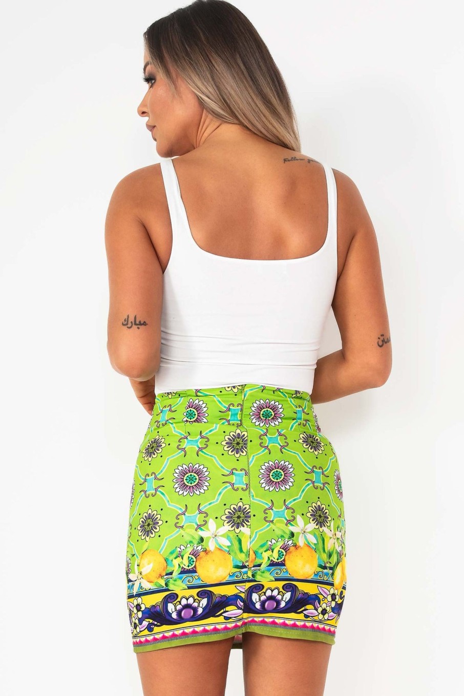 Clothing Copper Rose | Amara Green Printed Mini Skirt