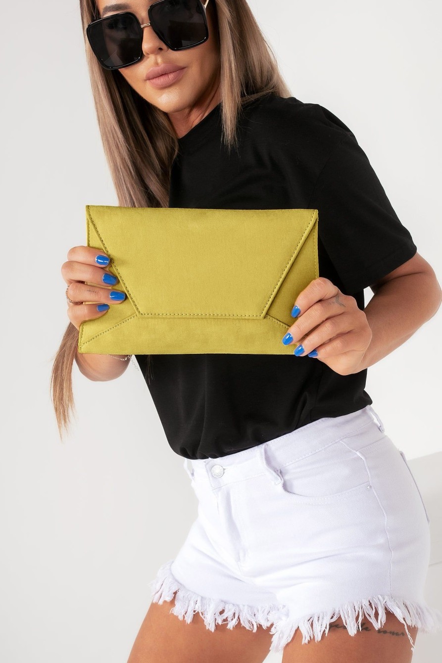 Bags Koko | Nettie Yellow Suedette Envelope Clutch Bag