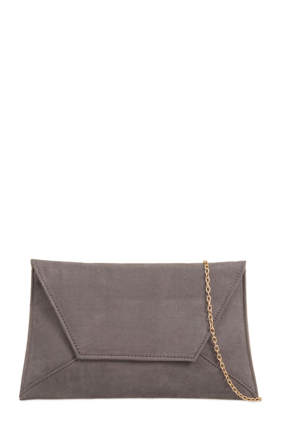 Clothing Koko | Nettie Grey Suedette Envelope Clutch Bag