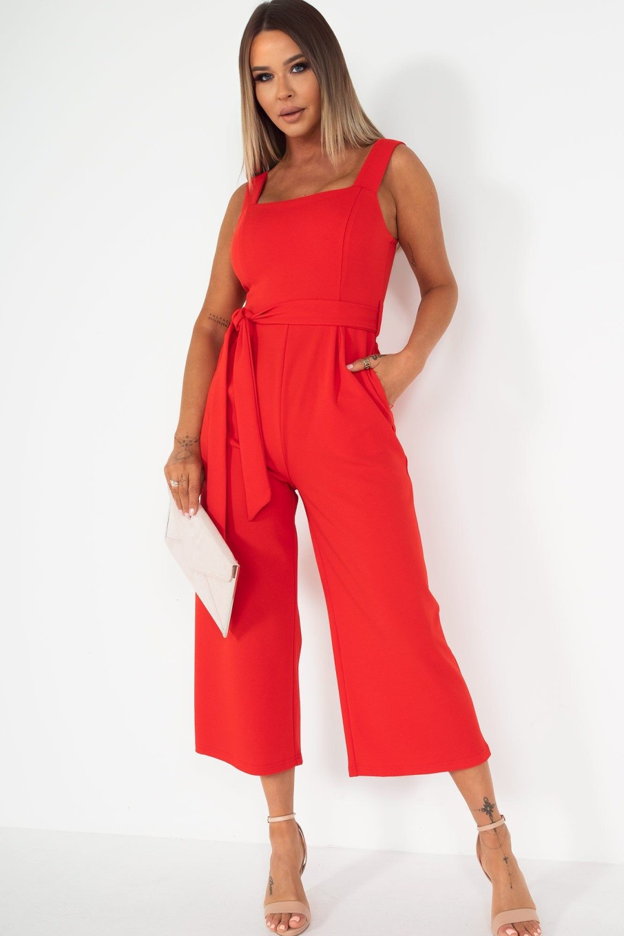 Clothing Girl in Mind | Girl In Mind Tara Red Culotte Jumpsuit