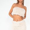 Clothing IVIV | Novalee Cream Faux Feather Skirt Co Ord