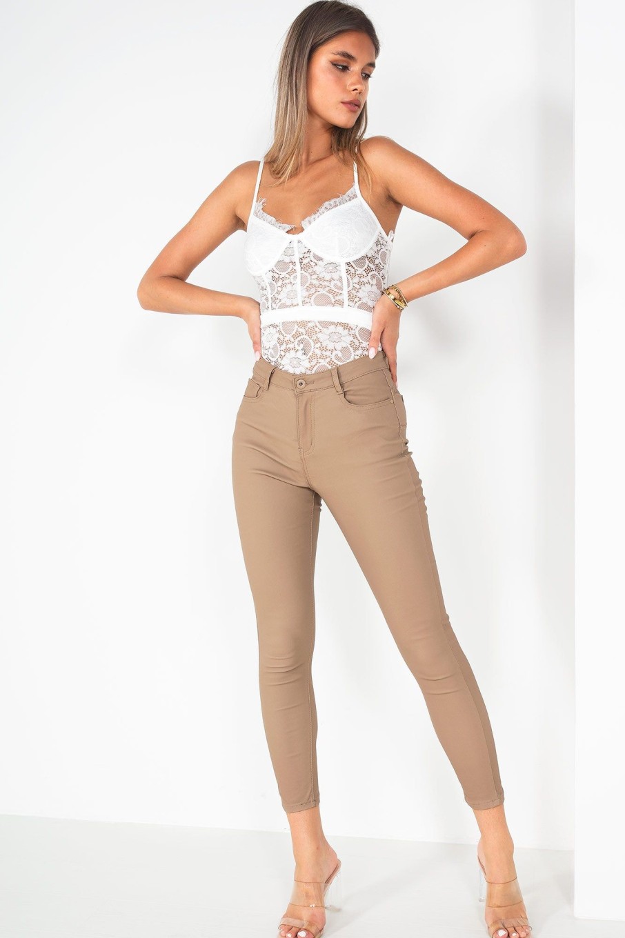 Clothing Zilene | Gisella Taupe Wax Push Up Jeans