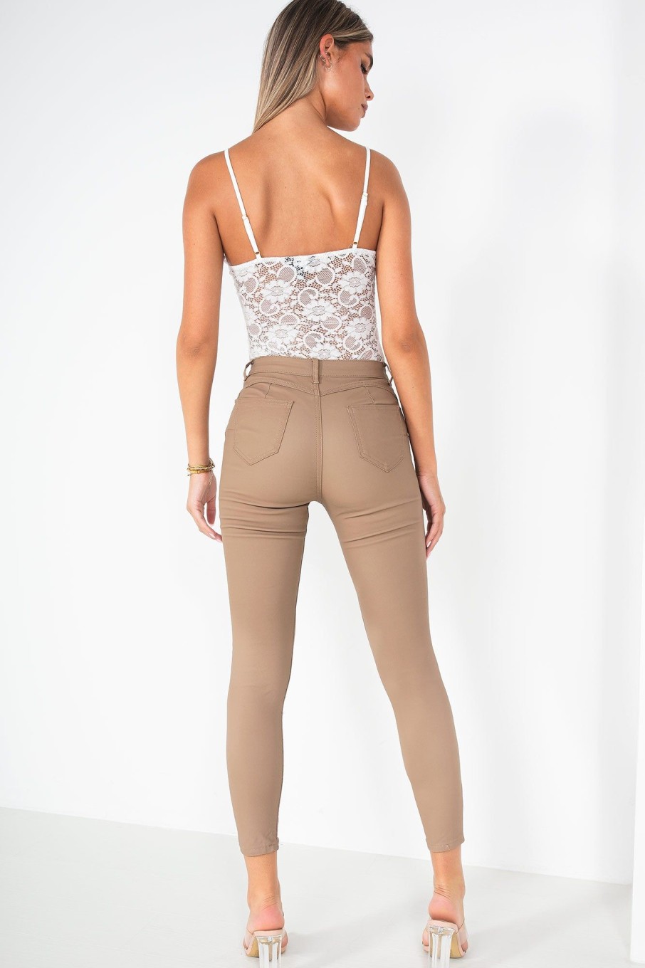 Clothing Zilene | Gisella Taupe Wax Push Up Jeans