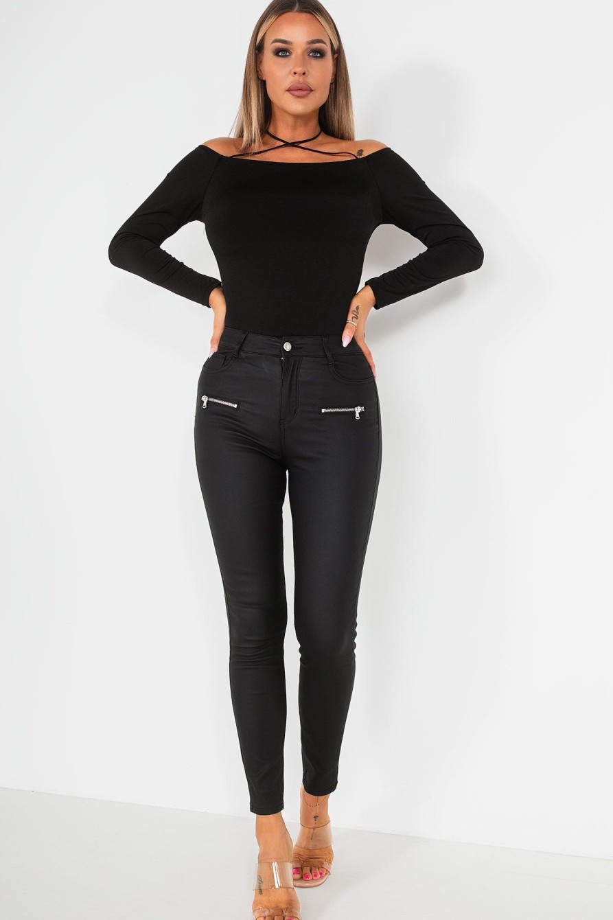 Clothing Zilene | Sorcha Black Wax High Waist Jeans