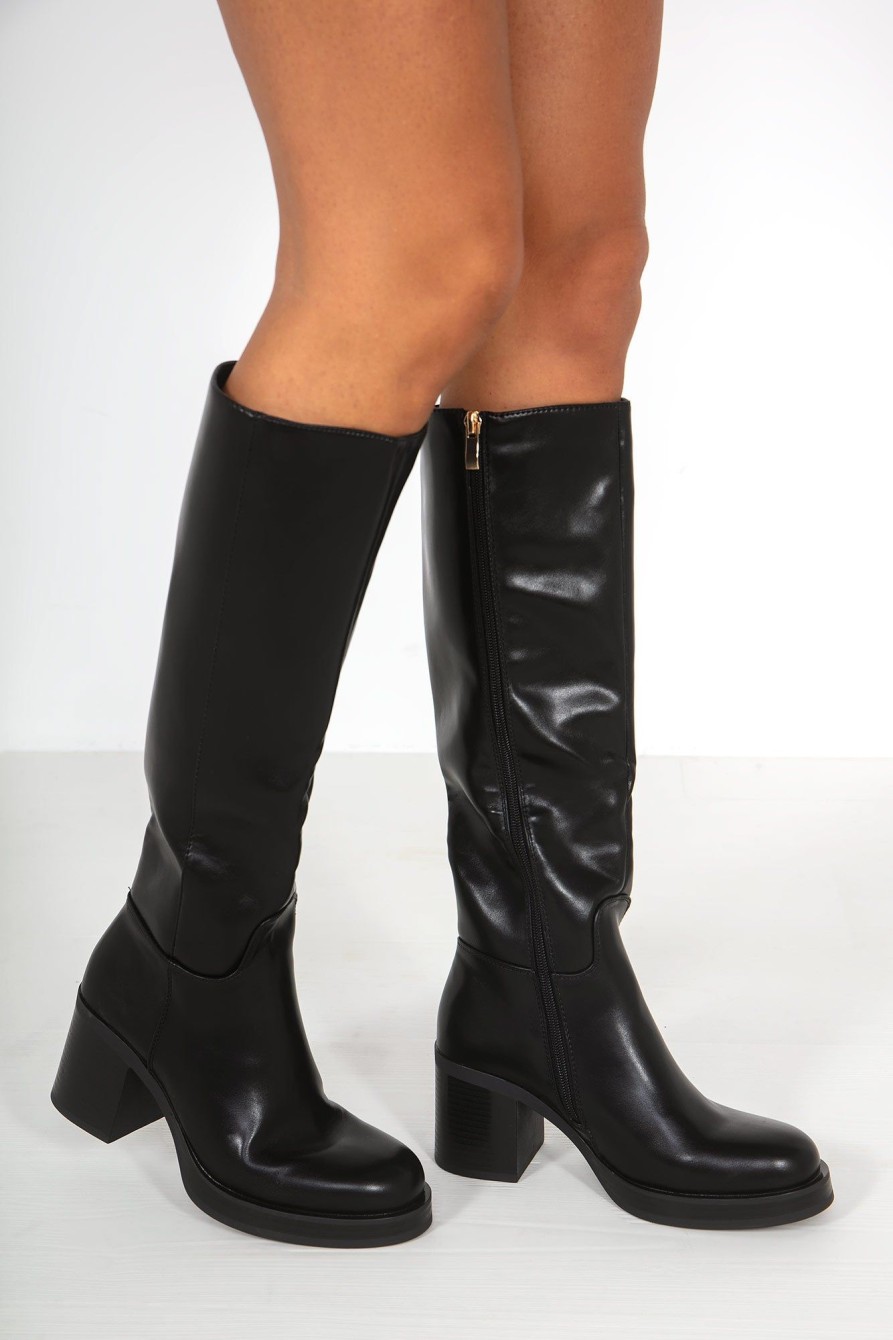 Clothing No Doubt | Macie Black Pu Knee High Boots