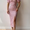 Clothing Moguland | Danielle Pink Floral Midi Dress