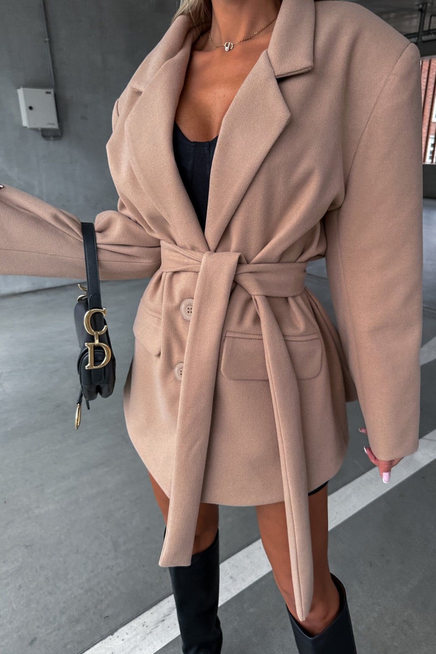 Clothing Willy Z | Karla Camel Wool Look Belted Jacket