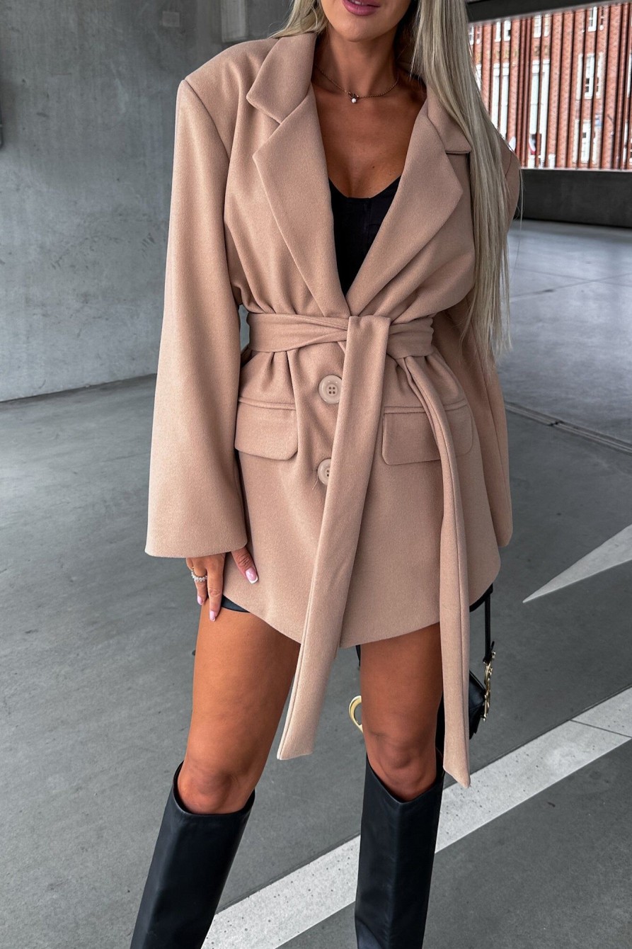 Clothing Willy Z | Karla Camel Wool Look Belted Jacket