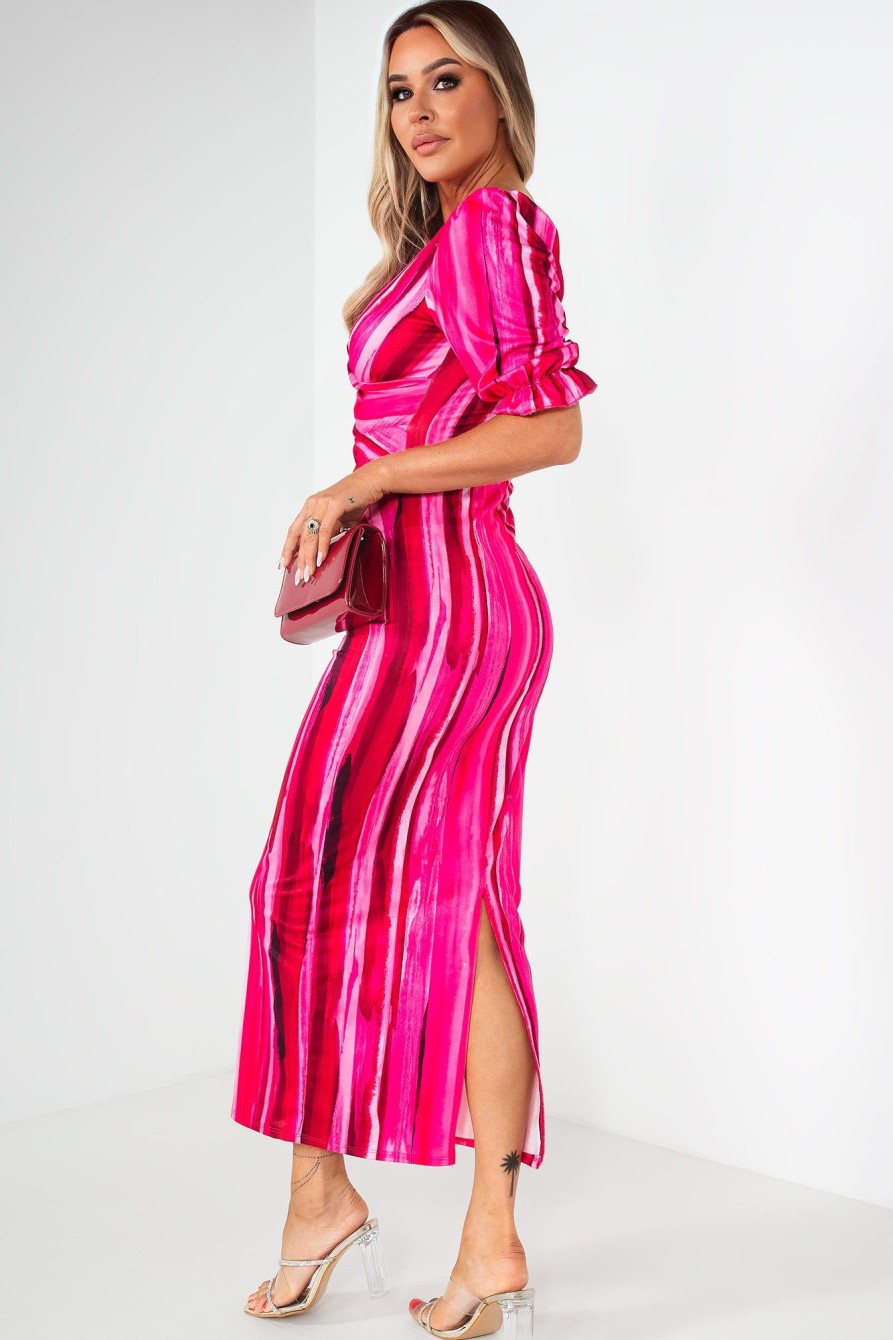 Clothing Willy Z | Nevada Pink Print Twist Front Dress