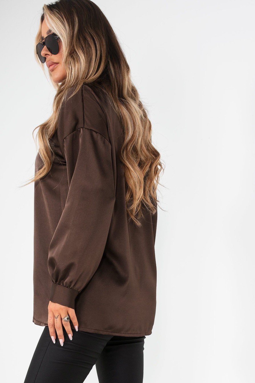 Clothing Willy Z | Pixie Chocolate Satin Oversized Shirt