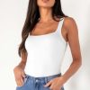 Clothing Vera u0026 Lucy | Helena White Scoop Neck Slinky Bodysuit