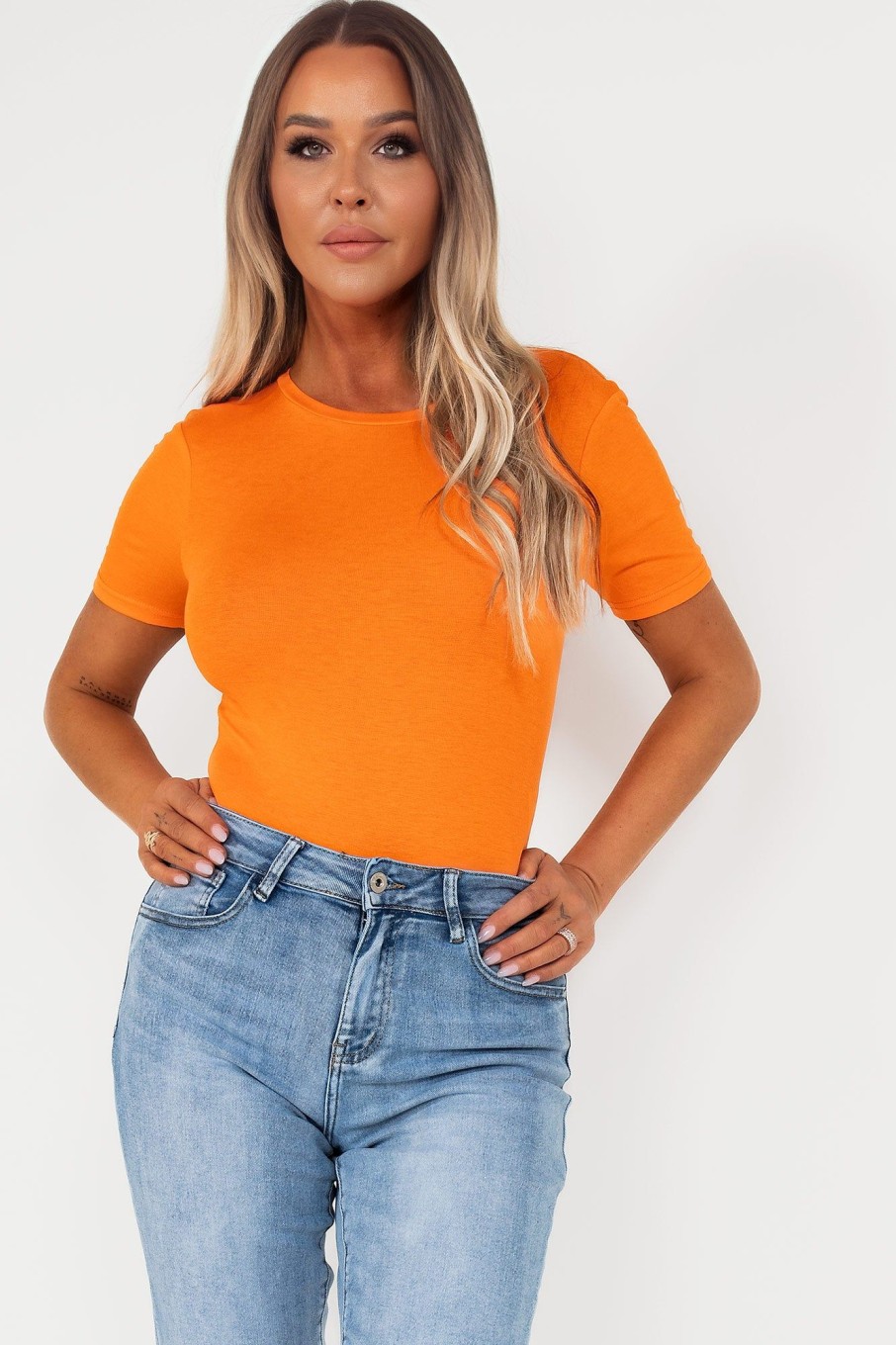 Clothing Vera u0026 Lucy | Blair Orange Short Sleeve Bodysuit