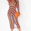 Clothing Copper Rose | Kenzie Orange And Blue Printed Dress