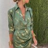 Clothing Willy Z | Nolan Green Satin Foil Print Dress