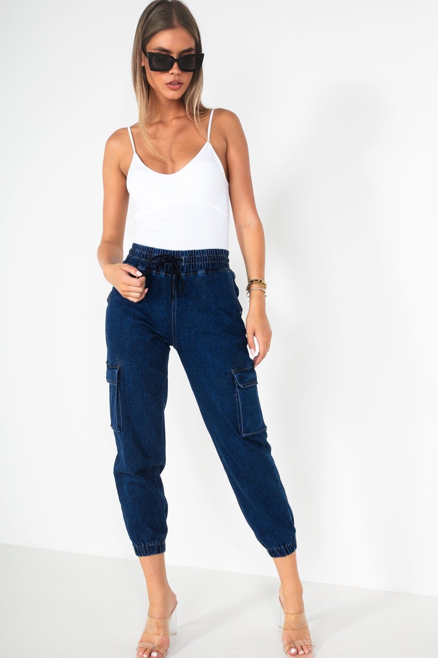 Clothing Zilene | Kirsty Blue Denim Cargo Trousers