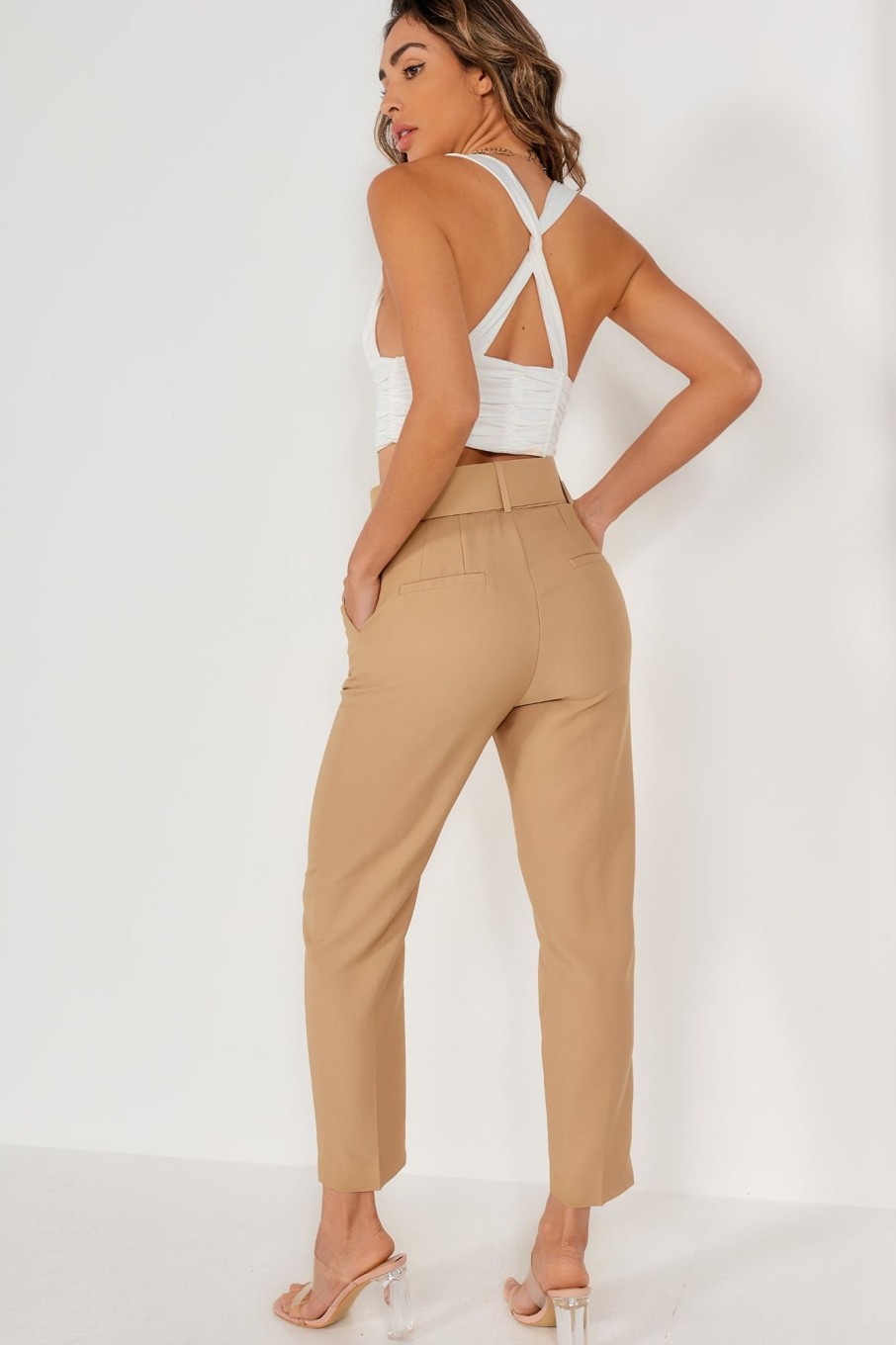 Clothing Vera u0026 Lucy | Dypna Camel Belted Cigarette Trousers