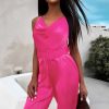 Clothing Willy Z | Doreen Pink Satin Belted Jumpsuit