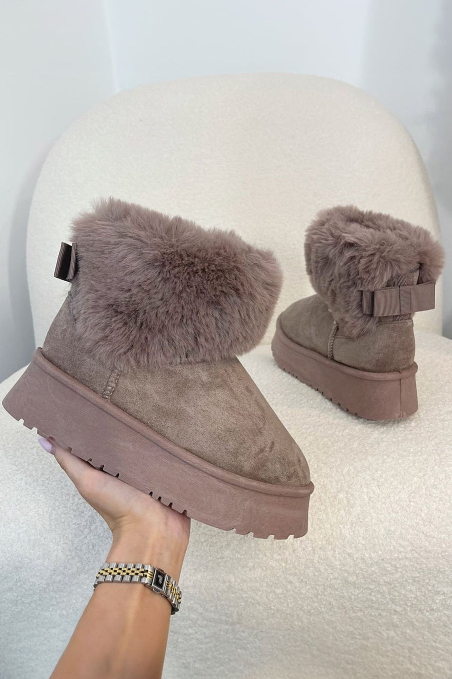 Clothing Ideal | Qyra Taupe Suedette Platform Boots