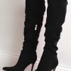 Clothing Girl Hood | Lola Black Suedette Slouch Knee Boots