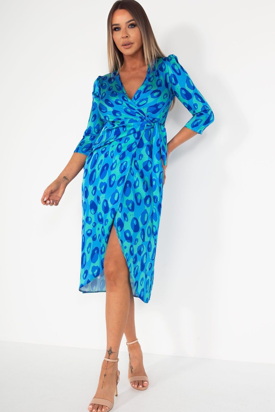 Clothing Copper Rose | Matilda Blue Satin Print Dress