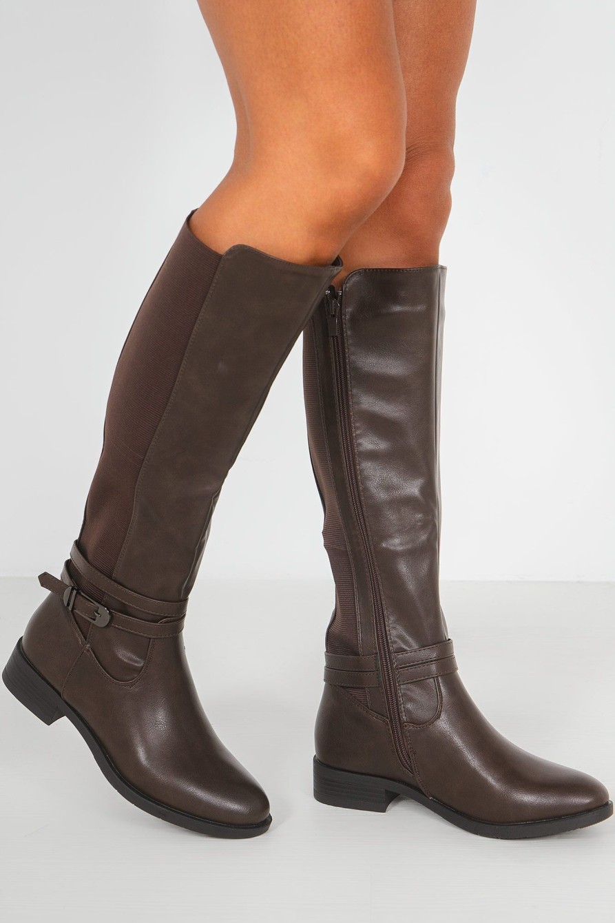 Clothing Ideal | Zolda Chocolate Faux Leather Boots