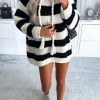 Clothing Willy Z | Cathy Stone And Black Knit Striped Jumper