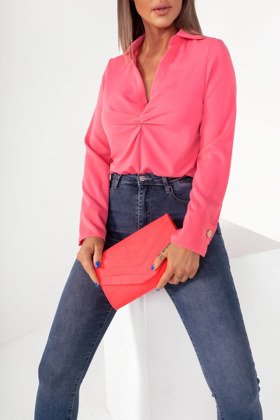 Clothing Koko | Stella Neon Coral Suedette Clutch Bag