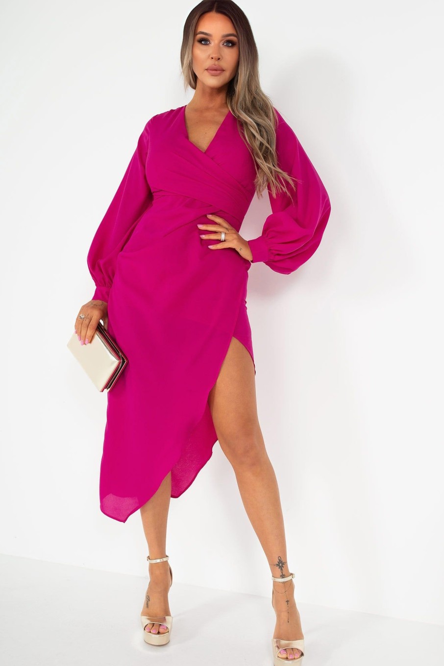 Clothing Girl in Mind | Girl In Mind Elsa Magenta Wrap Midi Dress