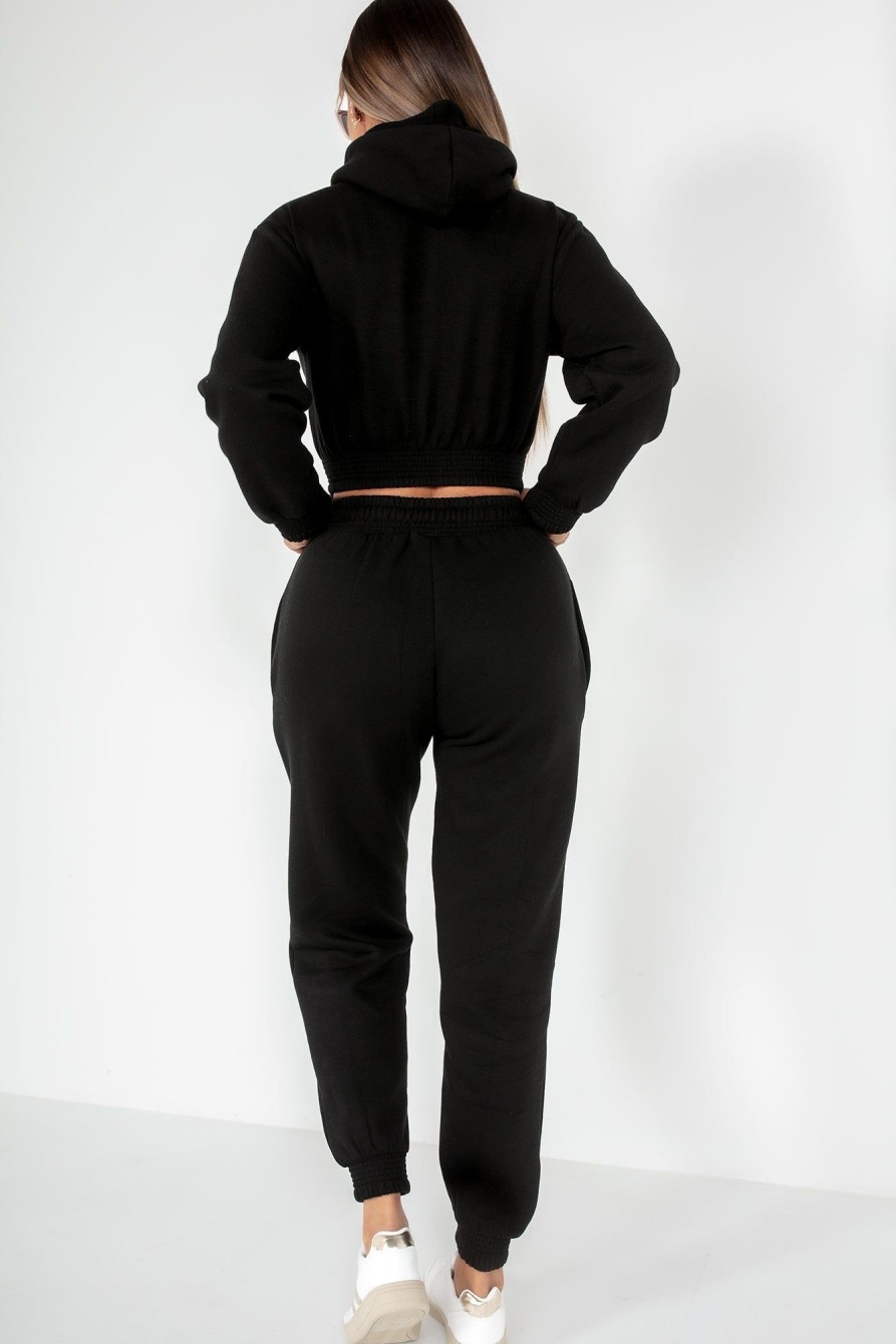 Clothing Style Wise | Priya Black Crop Hooded Jogger Co Ord