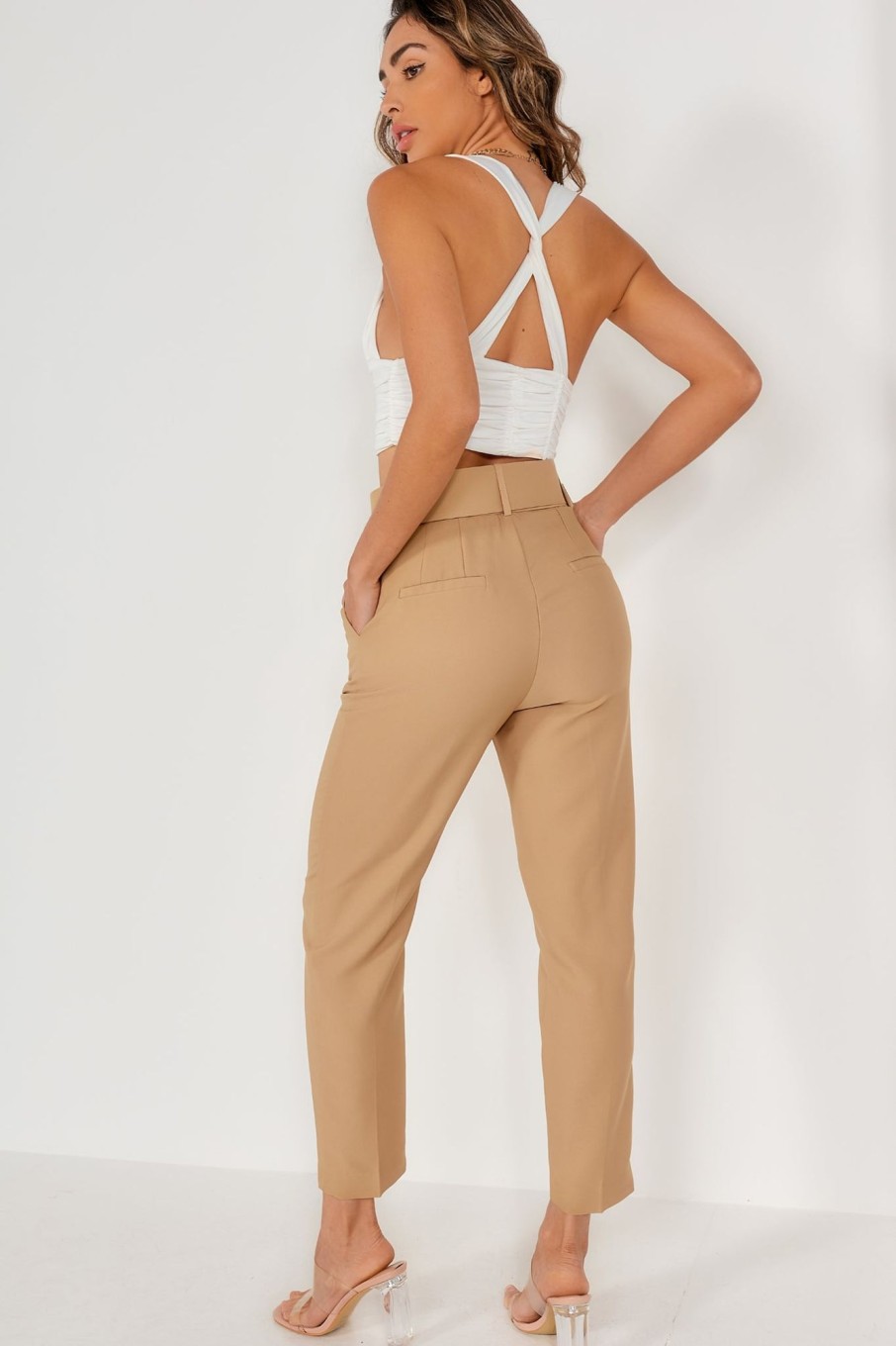 Clothing Vera u0026 Lucy | Dypna Camel Belted Cigarette Trousers