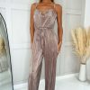 Clothing AX Paris | Ax Paris Sofia Taupe Plisse Jumpsuit