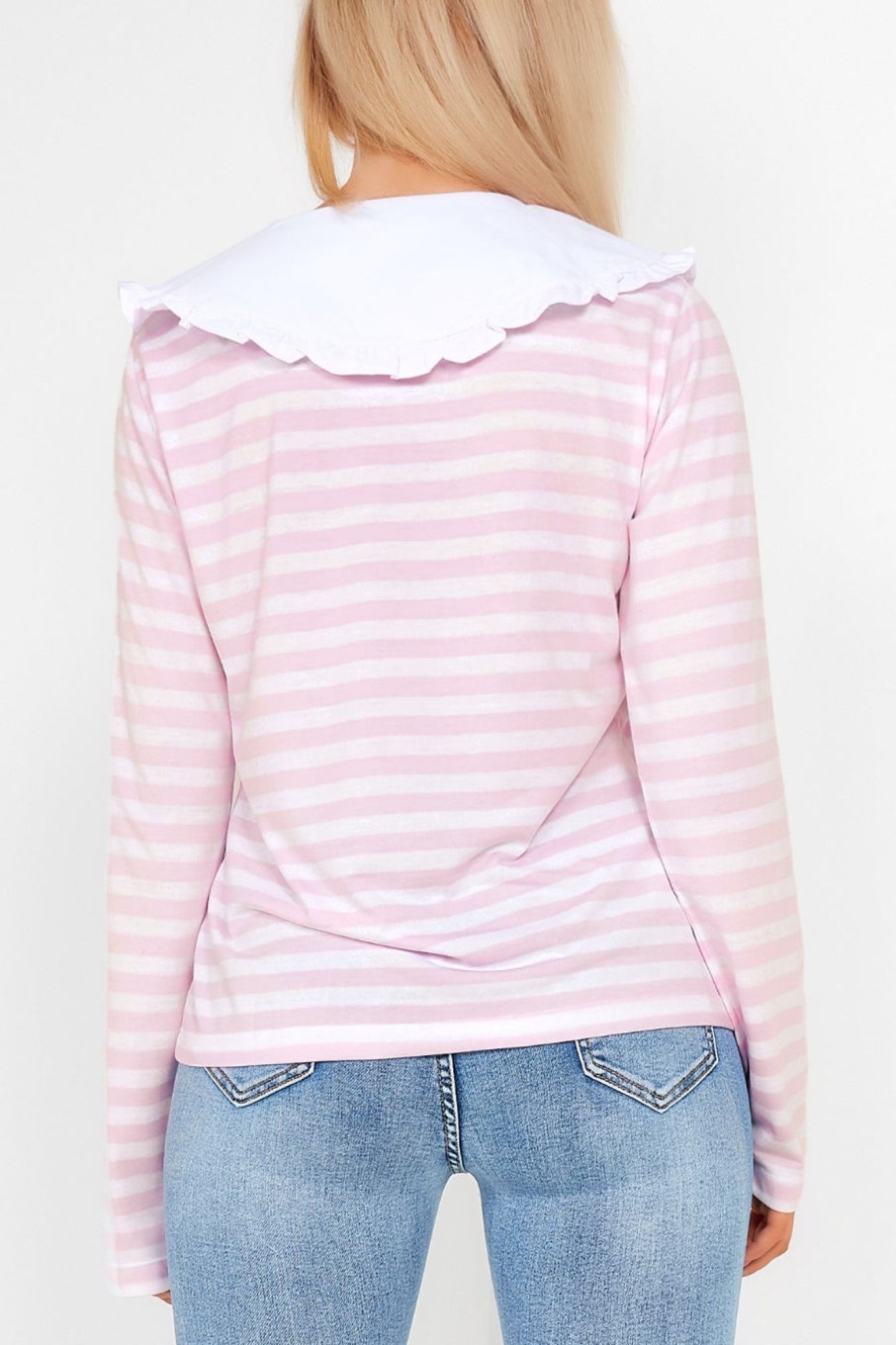 Clothing Influence | Danika Pink Striped Peter Pan Collar Top