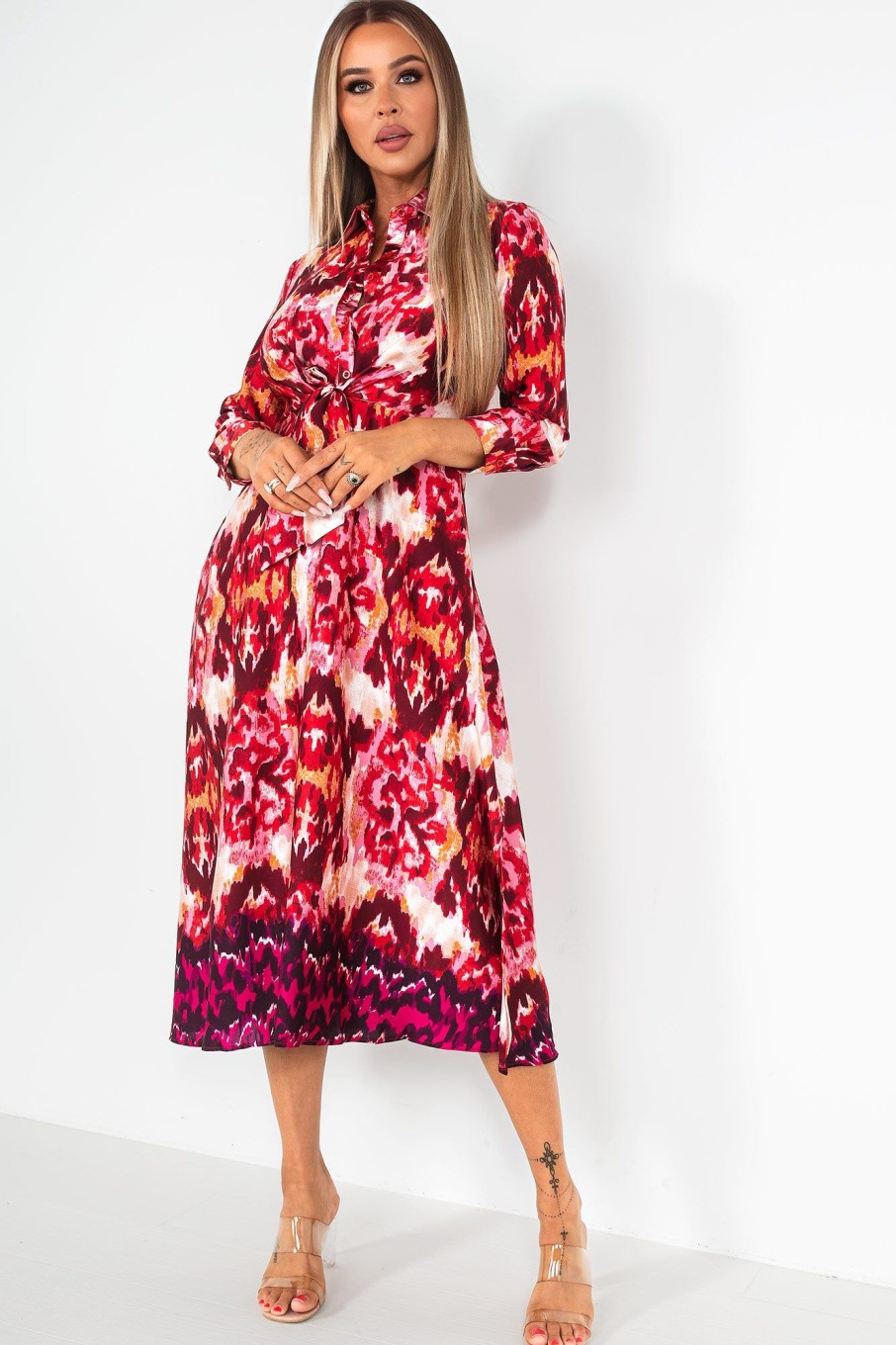 Clothing Girl in Mind | Girl In Mind Isabella Red Satin Print Dress