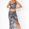 Clothing Vera u0026 Lucy | Reena Black And Grey Mesh Print Skirt