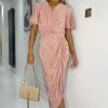 Clothing AX Paris | Ax Paris Qwynn Blush Plisse Dress