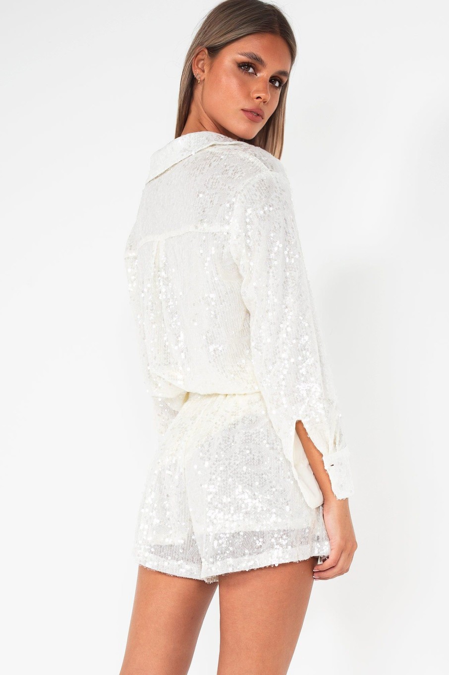 Clothing IVIV | Tracie Cream Sequin Shorts